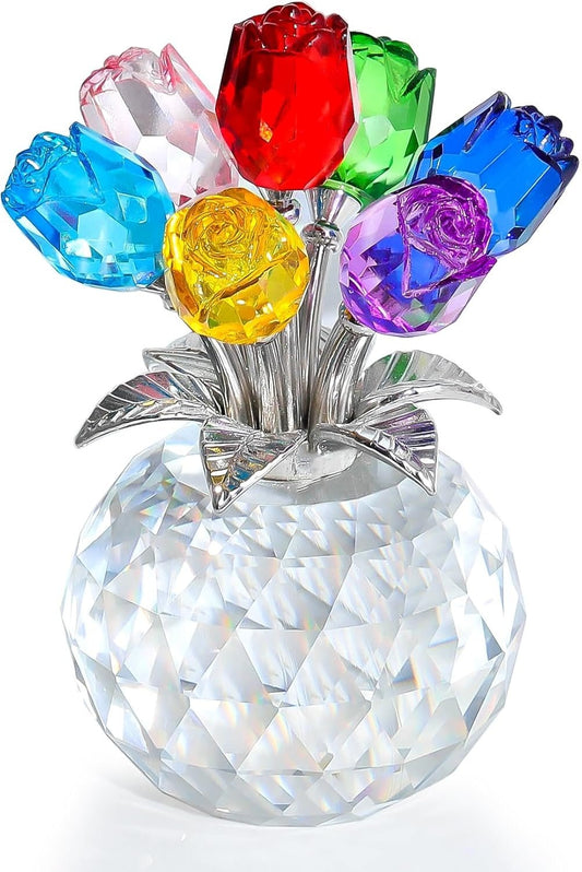 🔥Last Day 49% OFF✨Crystal Colourful Rose Figurine with Vase