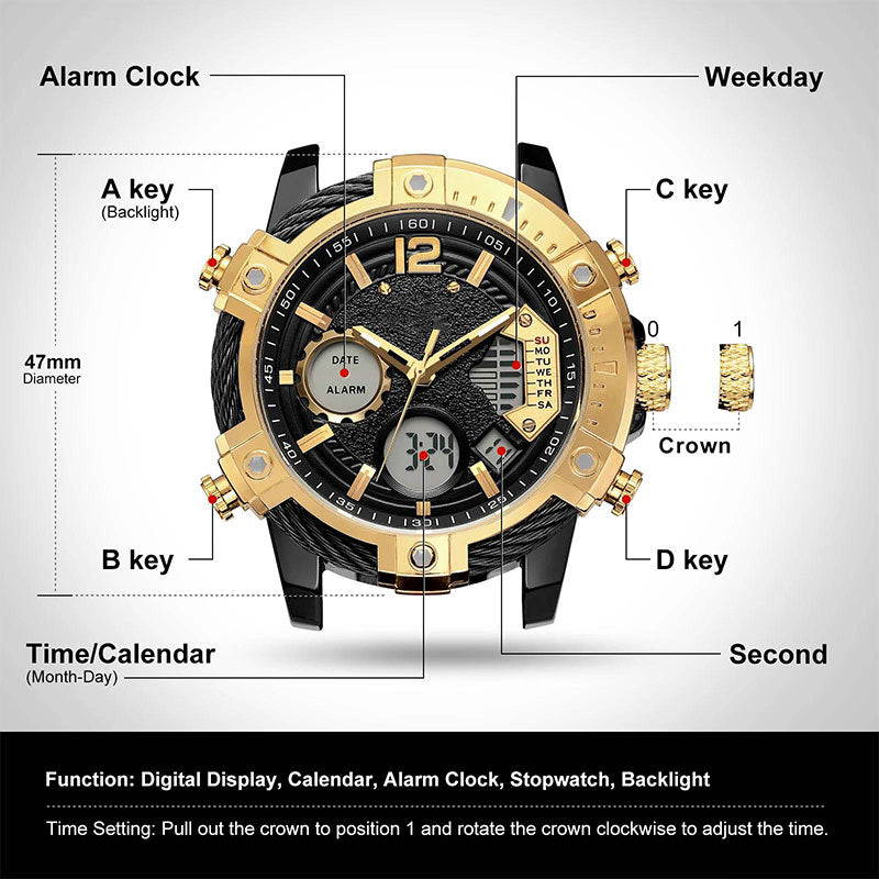 📢Hot Sale 60% OFF🔥Multifunctional Dual Display 3ATM Waterproof Men's Quartz Sports Watch